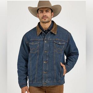 Wrangler Mens Concealed Carry Denim, flannel lined jean Jacket corduroy collar